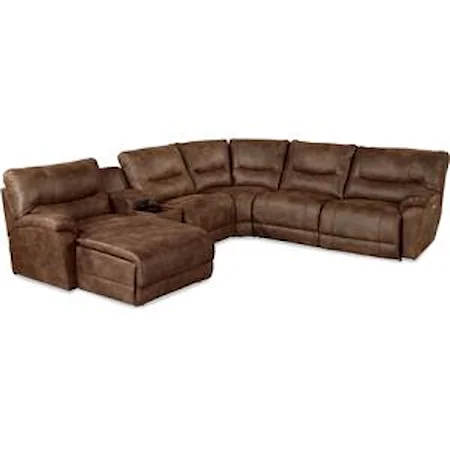 Casual Six Piece Power Reclining Sectional Sofa with LAS Chaise